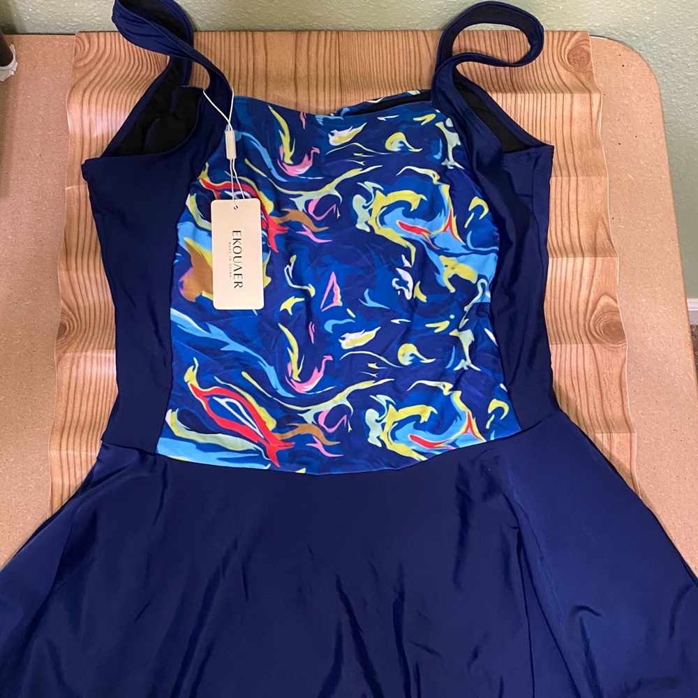 NWT EKOUAER Blue Swirl Swim Patterned Dress Size Large